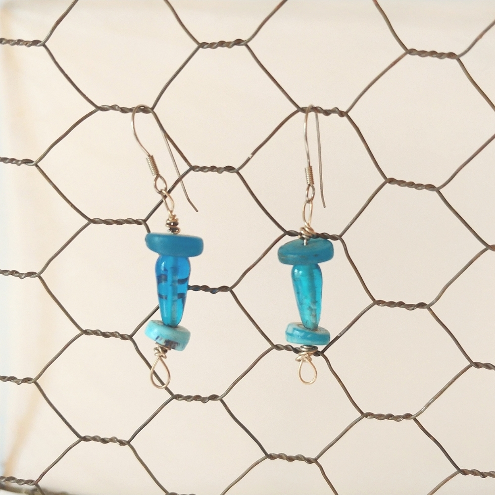 Vintage Glass Bead Earrings Pierced Blue Handmade Jewelry